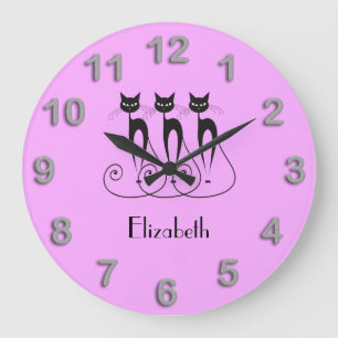 Svart katt, gullig trippel stor klocka