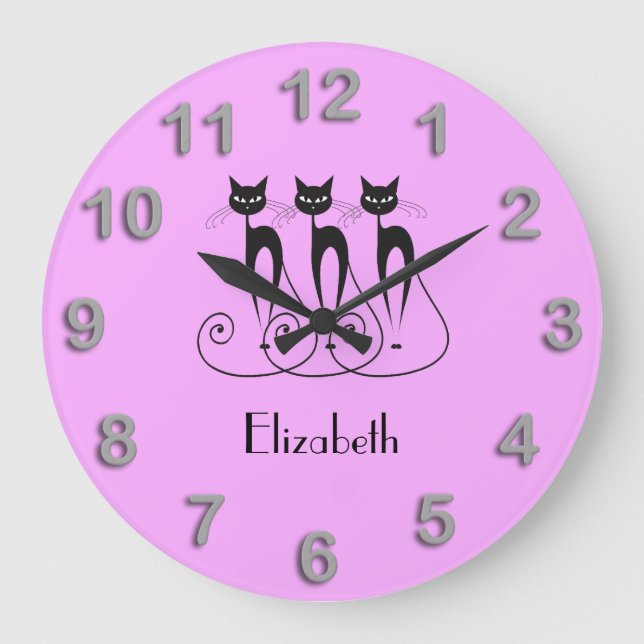 Svart katt, gullig trippel stor klocka (Framsida)