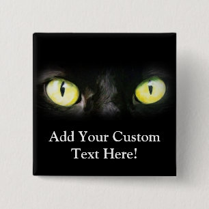 Svart katt, Gult Grönt Ögon, Sleek och Spooky Knapp