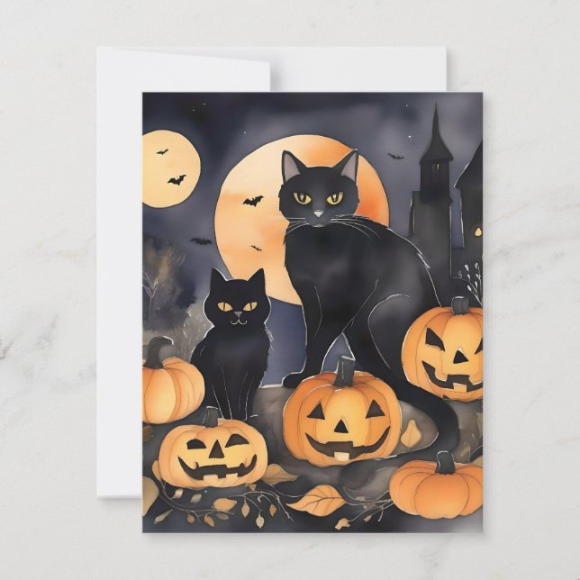 Svart katt Halloween A Julkort (Framsida)
