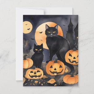 Svart katt Halloween A Julkort