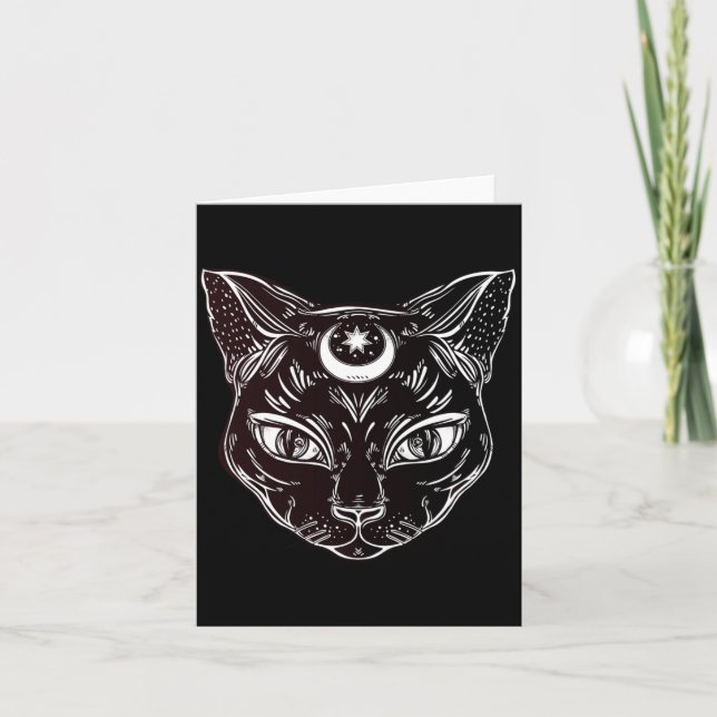 Svart Katt Halloween Boho Kort (Framsida)