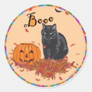 Svart katt Halloween BOO! Runt Klistermärke