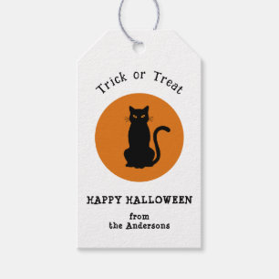 Svart Katt Halloween Bus eller godis Favorit Prese Presentetikett