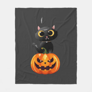 Svart katt Halloween-design � Spöklik pumpakonst f Fleecefilt