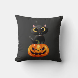 Svart katt Halloween-design � Spöklik pumpakonst f Kudde
