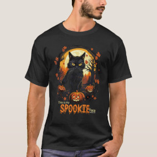 Svart katt Halloween Detta är mitt spöklika ansikt T Shirt