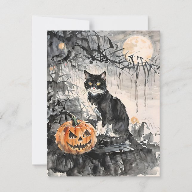 Svart katt Halloween E Julkort (Framsida)