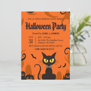 Svart katt Halloween-fest Ghastlig pumpa kuslig Inbjudningar