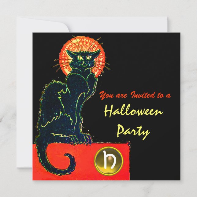 SVART KATT HALLOWEEN FEST MONOGRAM INBJUDNINGAR (Framsida)