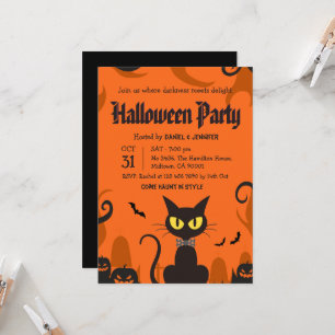 Svart katt Halloween-fest Spökskördemåne Kuslig Inbjudningar