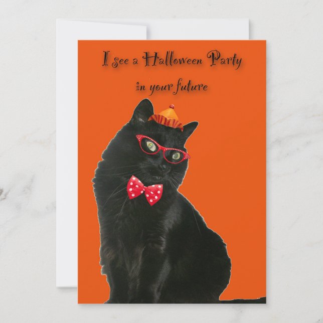 Svart katt Halloween-festlig inbjudan (Framsida)