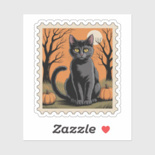 Svart katt Halloween-frankostämpel Klistermärken