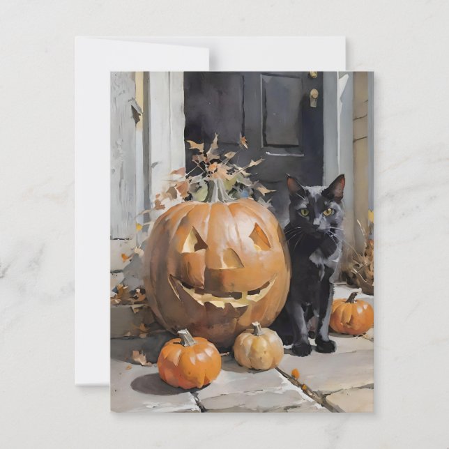 Svart katt Halloween G Julkort (Framsida)