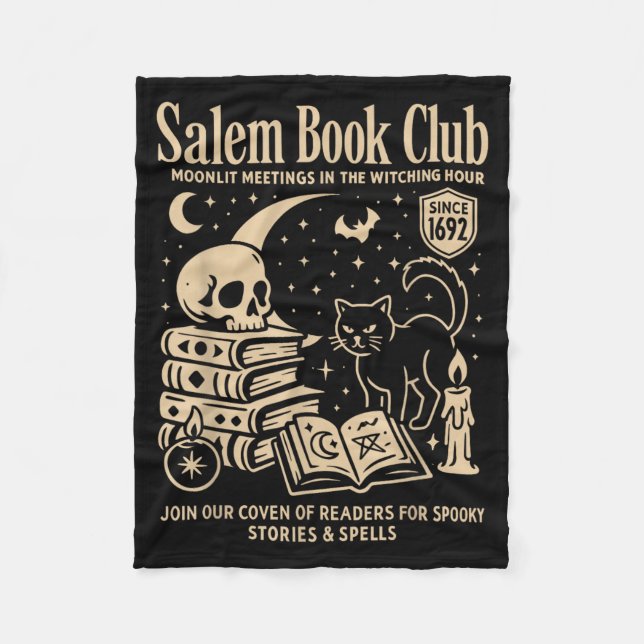Svart katt Halloween-häxa bokklubb design Fleecefilt (Framsidan)