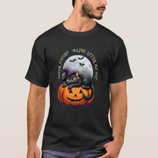 Svart Katt Halloween Hokus Pokus Rolig Pumpa Kosty T Shirt