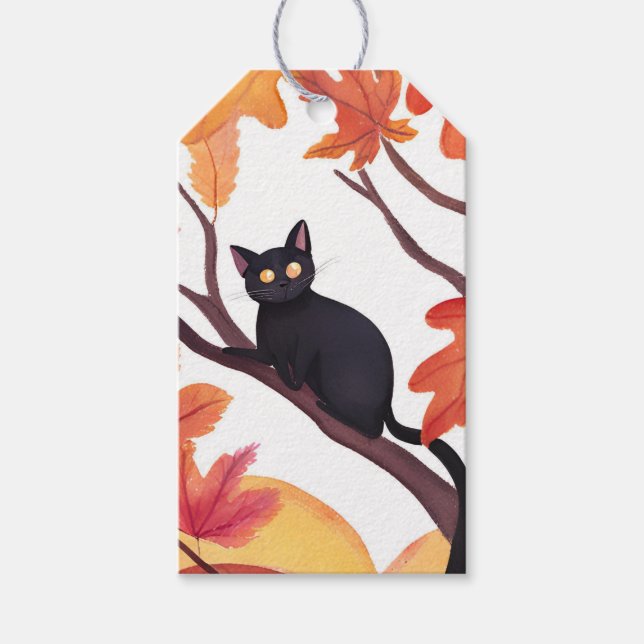Svart Katt Halloween Höst Presentetikett (Framsidan)