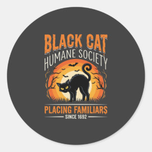 Svart Katt Halloween Humane Society Vintage Grafik Runt Klistermärke