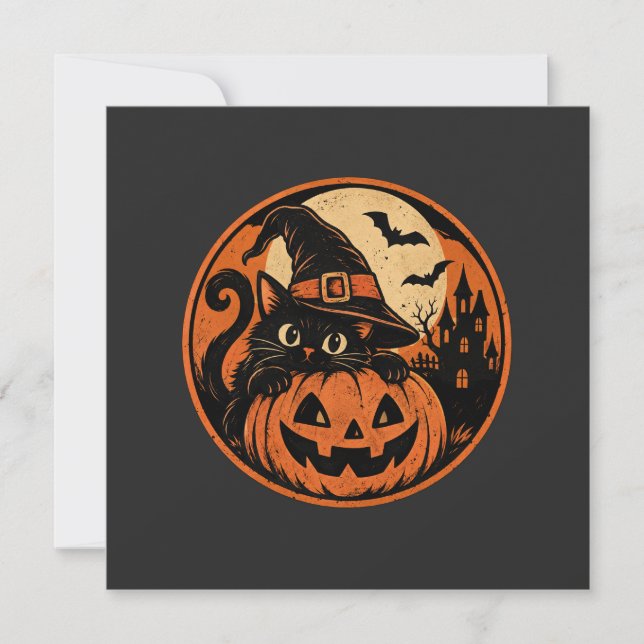Svart katt Halloween  Inbjudningar (Framsida)