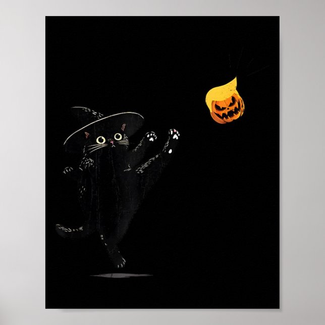 Svart katt Halloween Katt Häxa Klotter Poster (Framsidan)