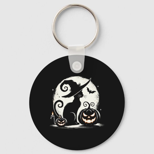Svart katt Halloween kattälskare föreställning Nyckelring (Framsida)