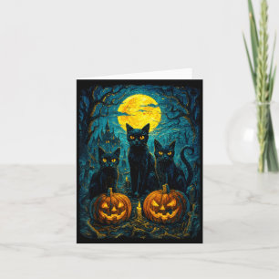 Svart Katt Halloween Kattälskare Natt Himmel Konst Kort