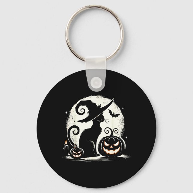Svart katt Halloween kattälskare Nyckelring (Framsida)