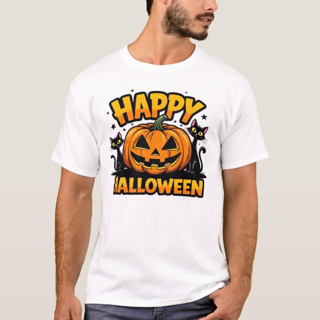Svart Katt Halloween Klassisk T-Shirt_2 T Shirt (Framsida)
