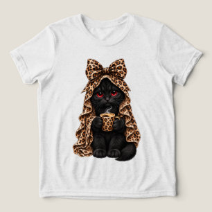 Svart katt Halloween Kuslig Kitty i Leopard Coque T Shirt