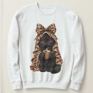 Svart katt Halloween Kuslig Kitty i Leopard Coque T Shirt