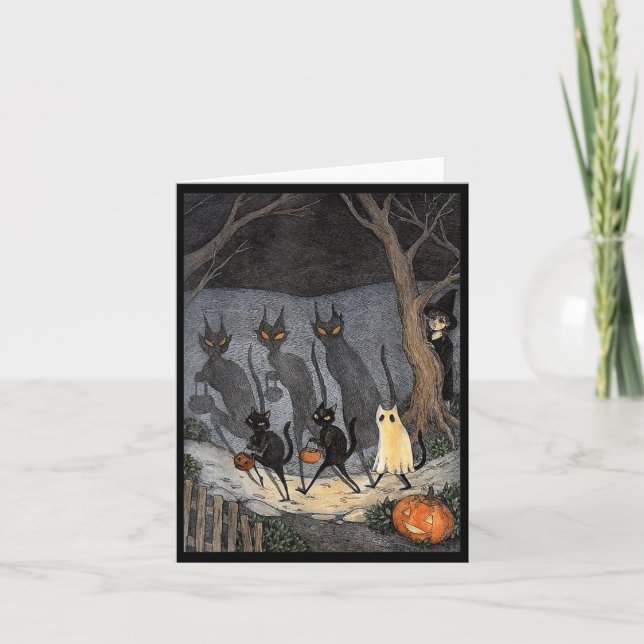 Svart katt Halloween män kvinnor Kort (Framsida)