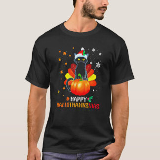 Svart katt Halloween och God Jul Glad Hall T Shirt