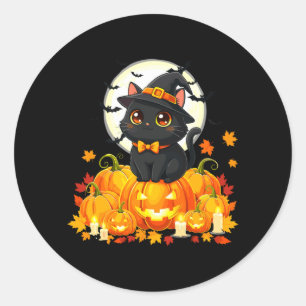 Svart Katt Halloween Pumpa Katt Föreställning Runt Klistermärke