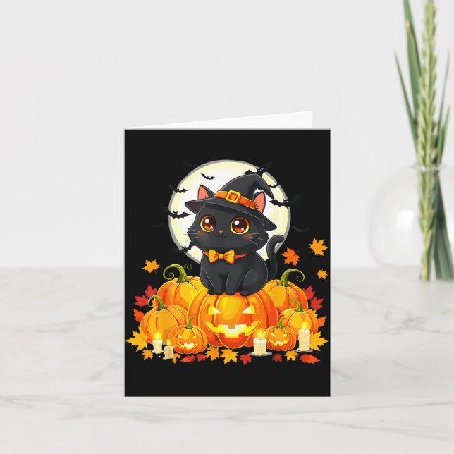 Svart katt Halloween Pumpa Katt Kort (Framsida)