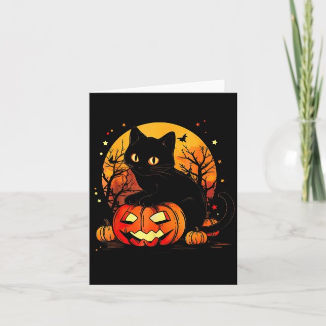 Svart Katt Halloween Pumpa Kort (Framsida)