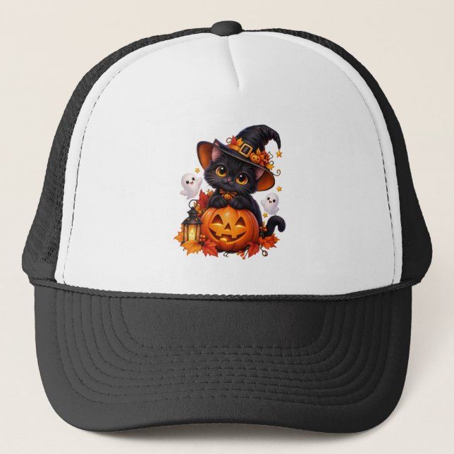 Svart katt Halloween-pumpa mössa Keps (Framsida)