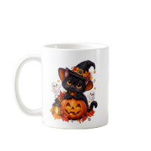 Svart Katt Halloween Pumpa Mugg