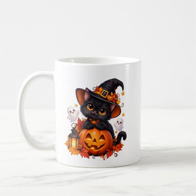 Svart Katt Halloween Pumpa Mugg (Vänster)
