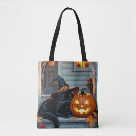 Svart katt Halloween-pumpa Skär fest för pumpa Tygkasse