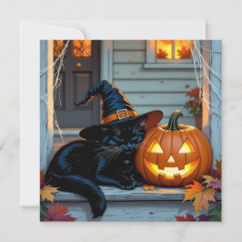Svart katt Halloween-pumpa skärfest Inbjudningar