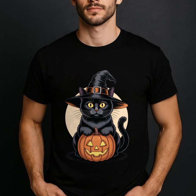 Svart Katt Halloween Pumpa T Shirt (Skapare uppladdad)