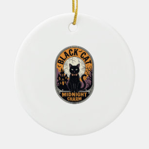 Svart katt Halloween-tröja Vintage Midnatt Charm D Julgransprydnad Keramik