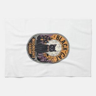 Svart katt Halloween-tröja Vintage Midnatt Charm D Kökshandduk