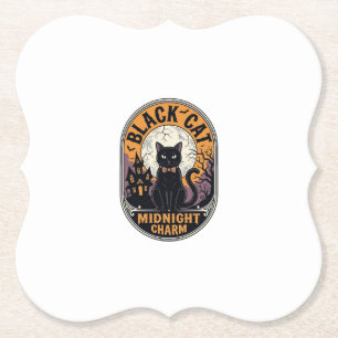 Svart katt Halloween-tröja Vintage Midnattscharm D Underlägg Papper