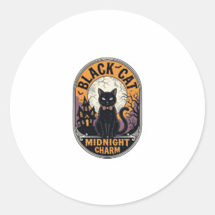 Svart katt Halloween-tröja Vintage Midnight Charm Runt Klistermärke
