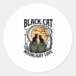 Svart katt Halloween-tröja Vintage Moon Graveyard  Runt Klistermärke