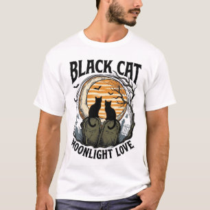 Svart katt Halloween-tröja Vintage Moon Graveyard  T Shirt