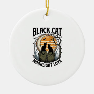 Svart katt Halloween-tröja Vintage Moon Kyrkogård Julgransprydnad Keramik