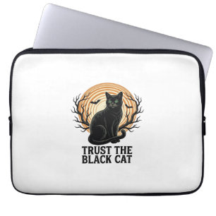 Svart katt Halloween-tröja Vintage spöklik måne ka Laptop Fodral
