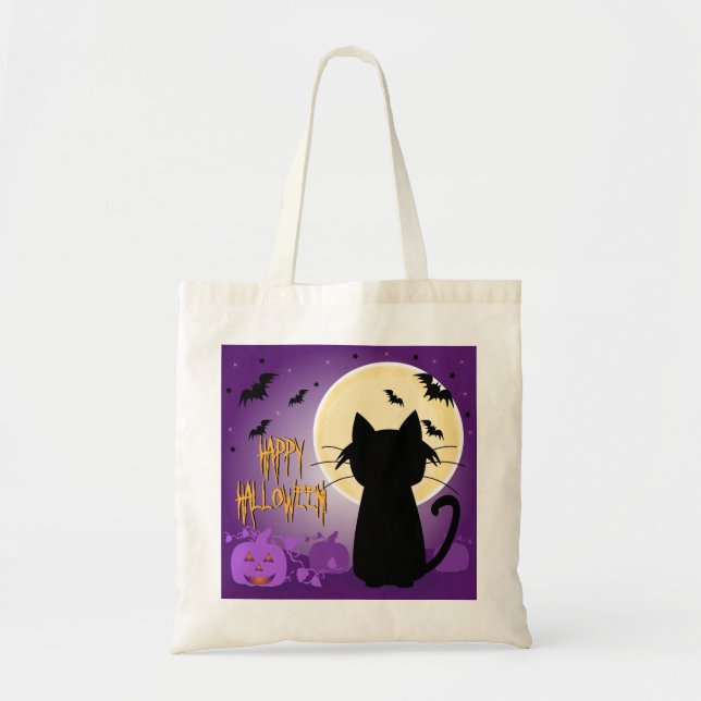 Svart katt Halloween Tygkasse (Framsidan)